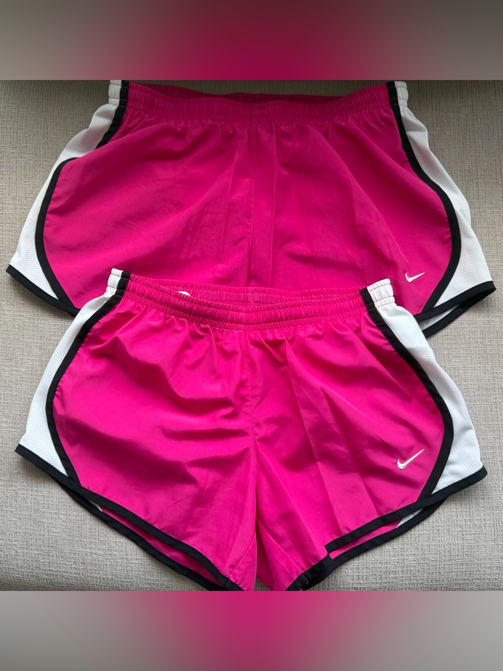 Nike Women's Bright Pink Running Shorts with White & Black Trim